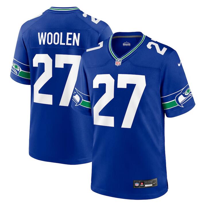 Men's Seattle Seahawks #27 Tariq Woolen Royal Throwback Player Stitched Game Jersey